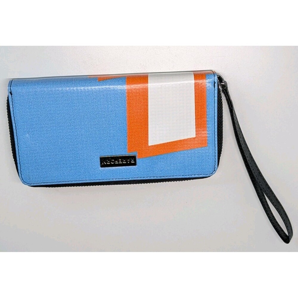 Rareform Zip Around Wristlet Wallet Recycled Billboard Vinyl Blue Orange